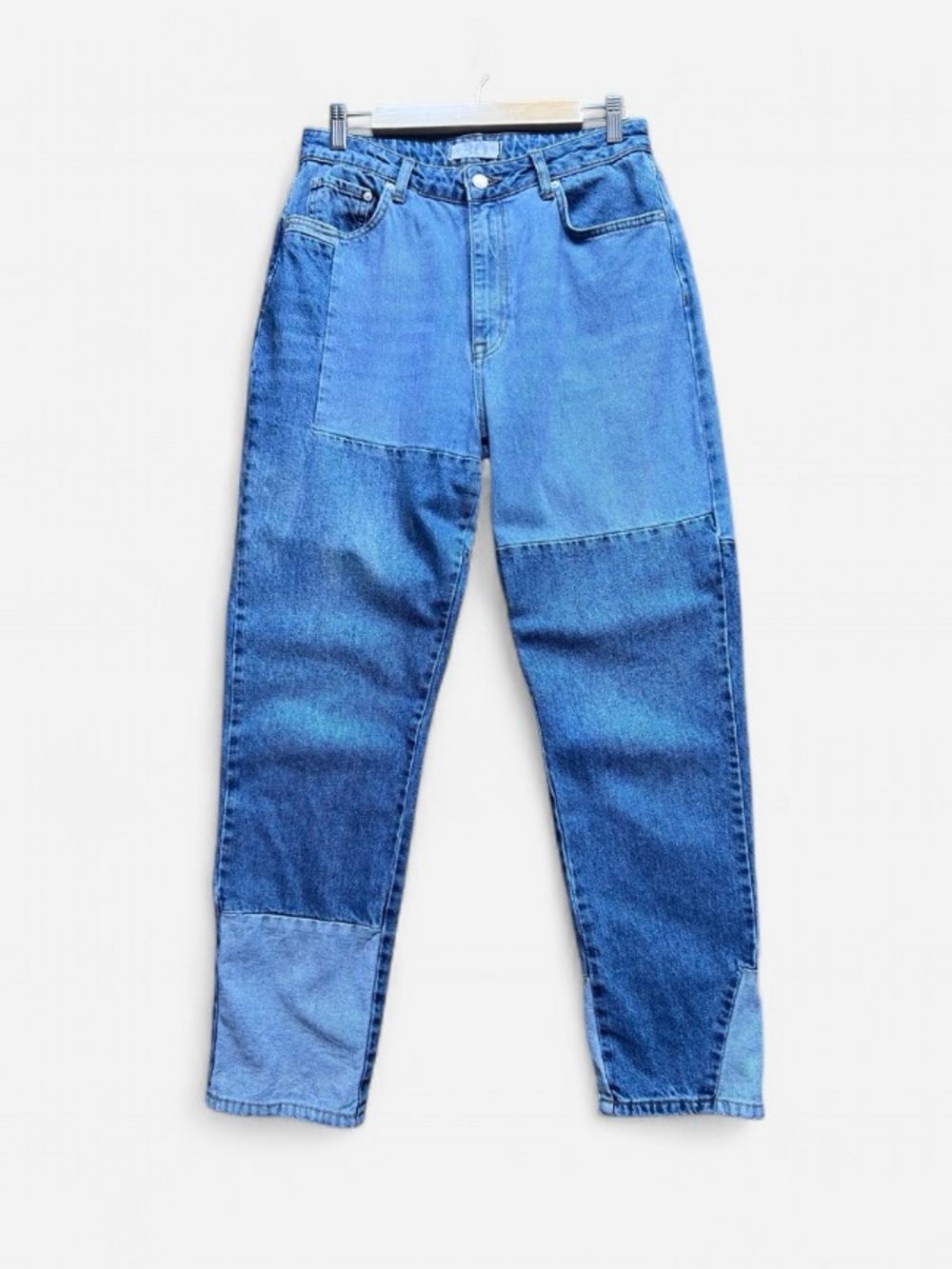 We The Free Pieced Jeans Sz 30 Blue Denim Patchwork Mom Hi Rise Free People